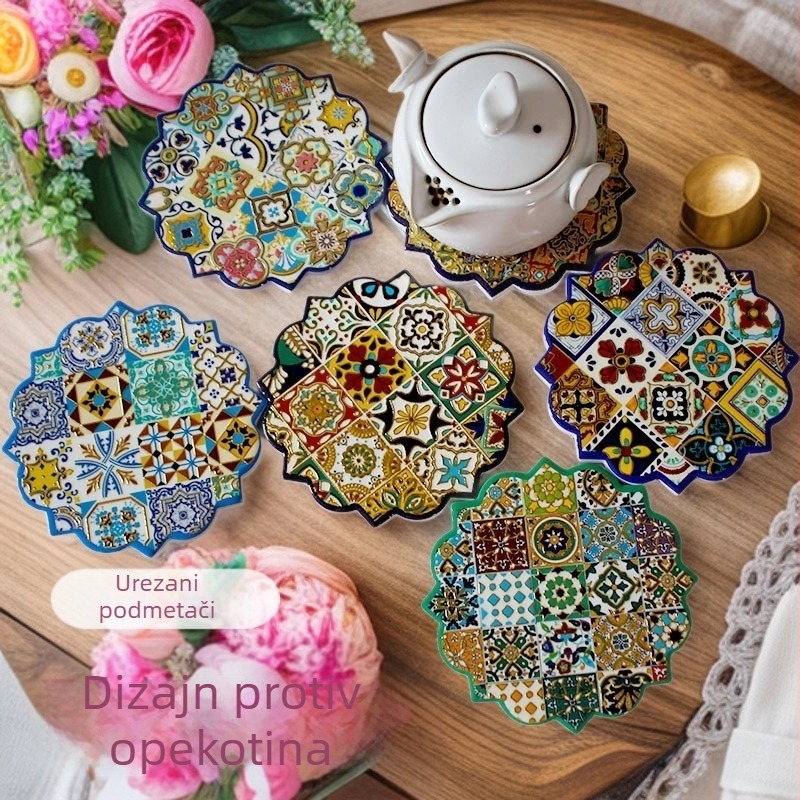 Keramički podmetači za šalice s uzorkom cvijeća, nepravilnim oblikom, boemski stil, proizvod prve klase