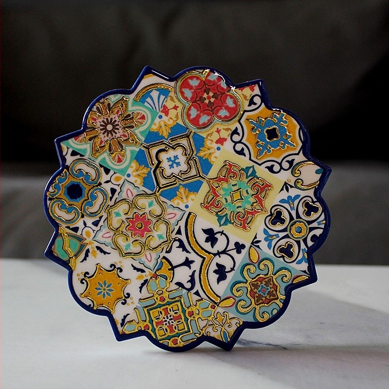 Keramički podmetači za šalice s uzorkom cvijeća, nepravilnim oblikom, boemski stil, proizvod prve klase