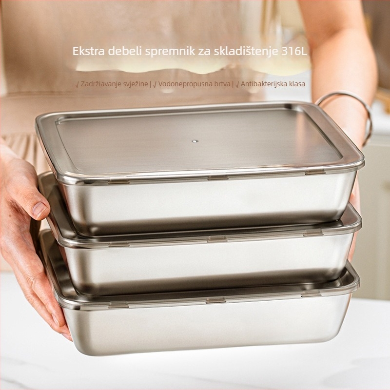 Pravokutna kutija za očuvanje svježine sa poklopcem, materijal 201 elektrolitski, kapacitet 1–2 L, zadržava toplinu