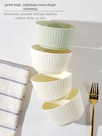 Porcelanski set zdjela za rižu, 10 kom, kremasti stil, okrugli oblik, pogodno za mikrovalnu