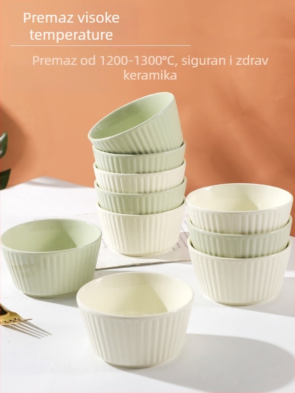 Porcelanski set zdjela za rižu, 10 kom, kremasti stil, okrugli oblik, pogodno za mikrovalnu