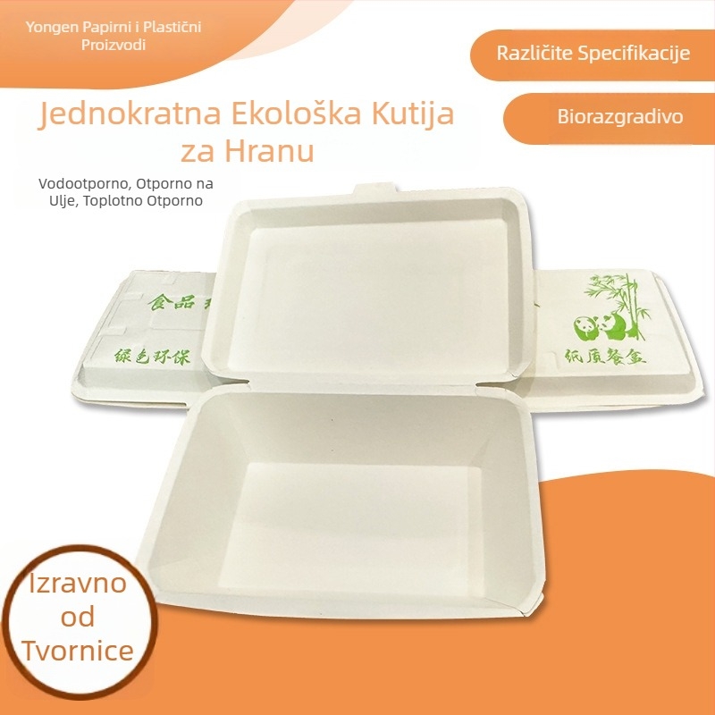 Jednokratna papirnata kutija za obrok s poklopcem, pravokutna za dostavu; Materijal: Papir; Mikrovalna: Ne; Ispis logotipa: Da