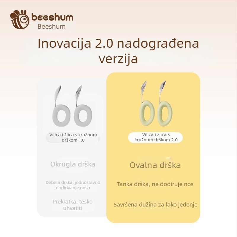 Beeshum Dječji set vilice i žlice za samostalno hranjenje — trening pribor, nehrđajući čelik, za dob od 3 mjeseca, 1 komad, minimalistički stil