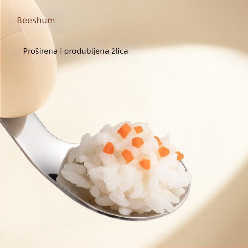 Beeshum Dječji set vilice i žlice za samostalno hranjenje — trening pribor, nehrđajući čelik, za dob od 3 mjeseca, 1 komad, minimalistički stil