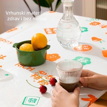 Jednokratni stolnjak s tiskanim elastičnim rubom za pravokutne i okrugle stolove, debeli plastični pokrov.