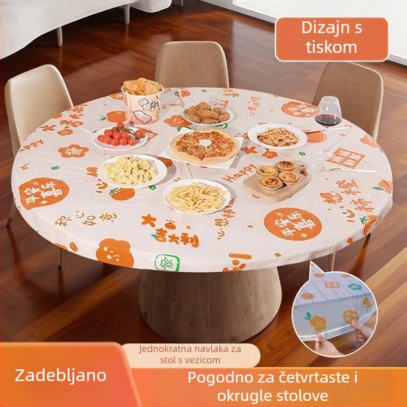 Jednokratni stolnjak s tiskanim elastičnim rubom za pravokutne i okrugle stolove, debeli plastični pokrov.