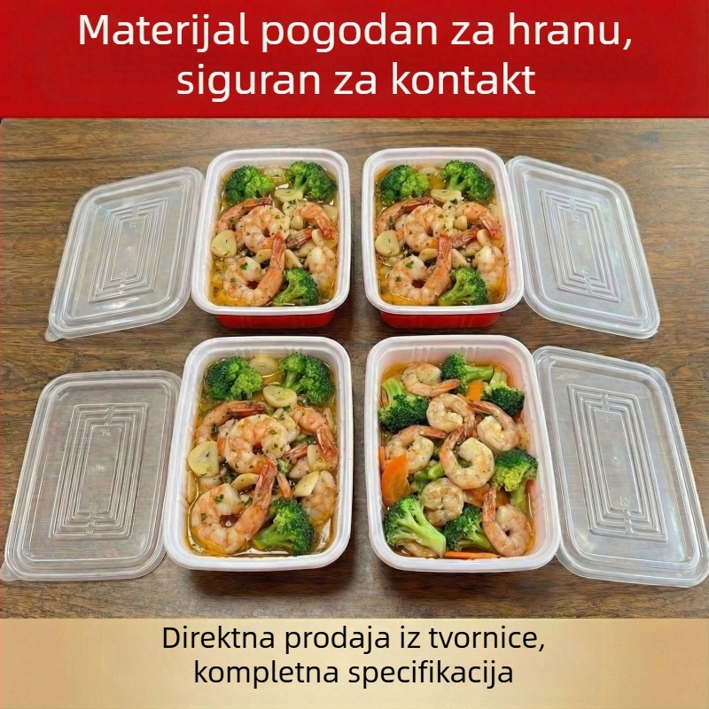 Jednokratna pravokutna kutija za dostavu obroka, od prehrambenog PP-a, otporna na mikrovalnu