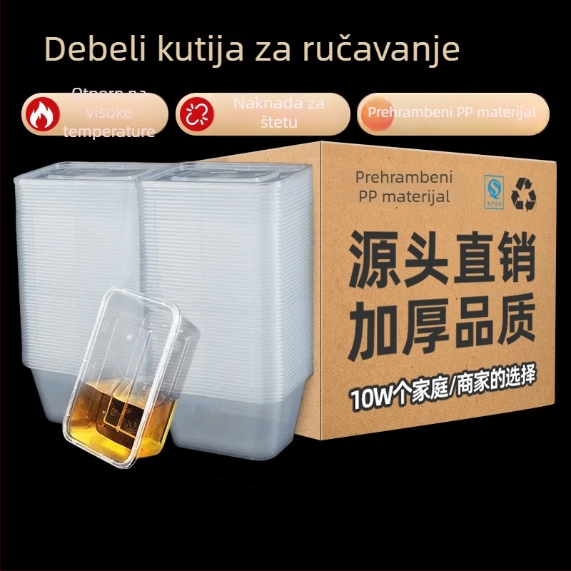 Jednokratna plastična kutija za obrok s poklopcem, pravokutna ili kružna, za dostavu, održava hranu svježom, debela konstrukcija.
