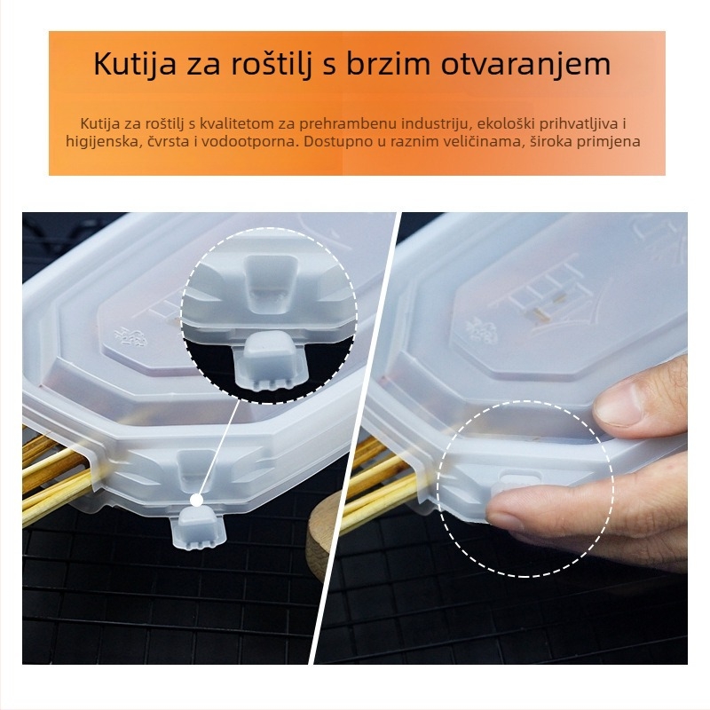 Jednokratna kutija za donijetu BBQ, pravokutna otvorena PP kutija za ručak, s ispisanim logom, nije mikrovalna sigurna, pakiranje 150/box ili 200/box