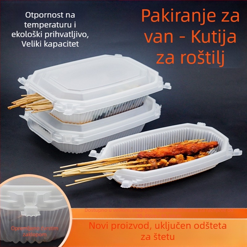 Jednokratna kutija za donijetu BBQ, pravokutna otvorena PP kutija za ručak, s ispisanim logom, nije mikrovalna sigurna, pakiranje 150/box ili 200/box