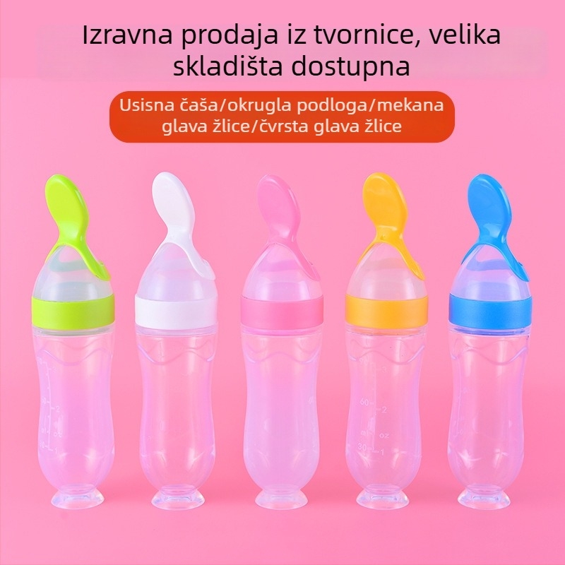Set za hranjenje bebe – Xiwan silikonska bočica za hranjenje s usisnom čašicom, istisna žličica i bočica rižine kaše; za bebe od 6 mjeseci