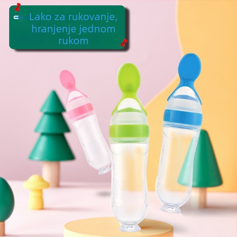 Set za hranjenje bebe – Xiwan silikonska bočica za hranjenje s usisnom čašicom, istisna žličica i bočica rižine kaše; za bebe od 6 mjeseci