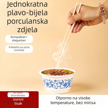 Set jednokratnih plastičnih zdjelica s plavim bijelim uzorkom porcelana, za kućni piknik, debeli plast, siguran za hranu, otporan na visoke temperature