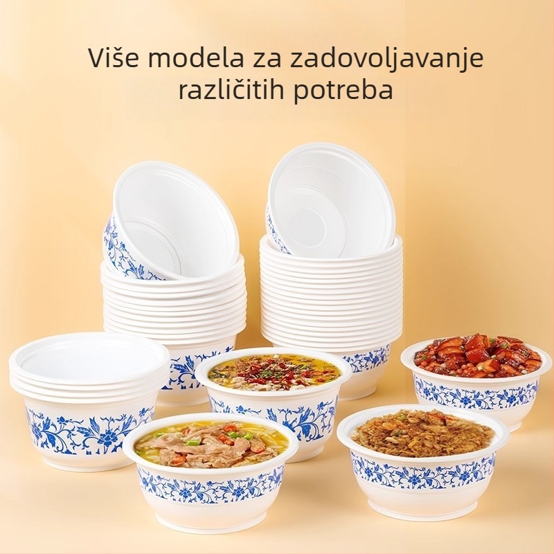 Set jednokratnih plastičnih zdjelica s plavim bijelim uzorkom porcelana, za kućni piknik, debeli plast, siguran za hranu, otporan na visoke temperature