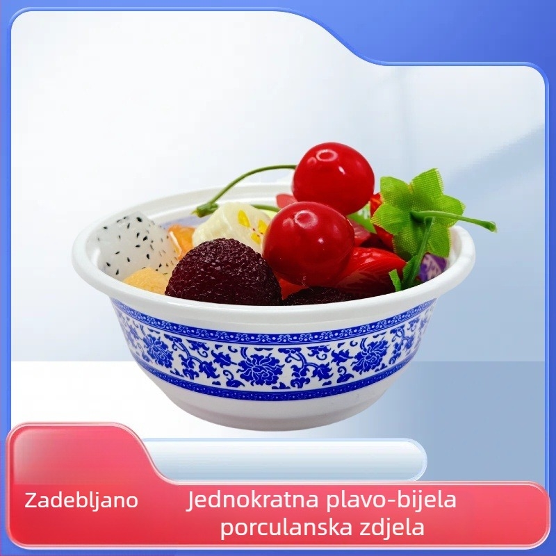 Set jednokratnih plastičnih zdjelica s plavim bijelim uzorkom porcelana, za kućni piknik, debeli plast, siguran za hranu, otporan na visoke temperature