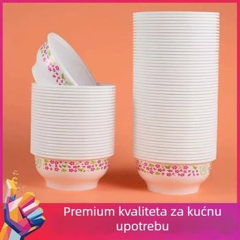Jednokratne plavo-bijele porculanske zdjelice s priborom, debeli zdjelice za hranu za kućnu upotrebu; okrugle zdjele za juhu i rižu.