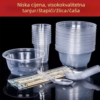 Jednokratni set posuđa i čaša, debeli okrugli plastični zdjeli za bankete, dom i dostavu