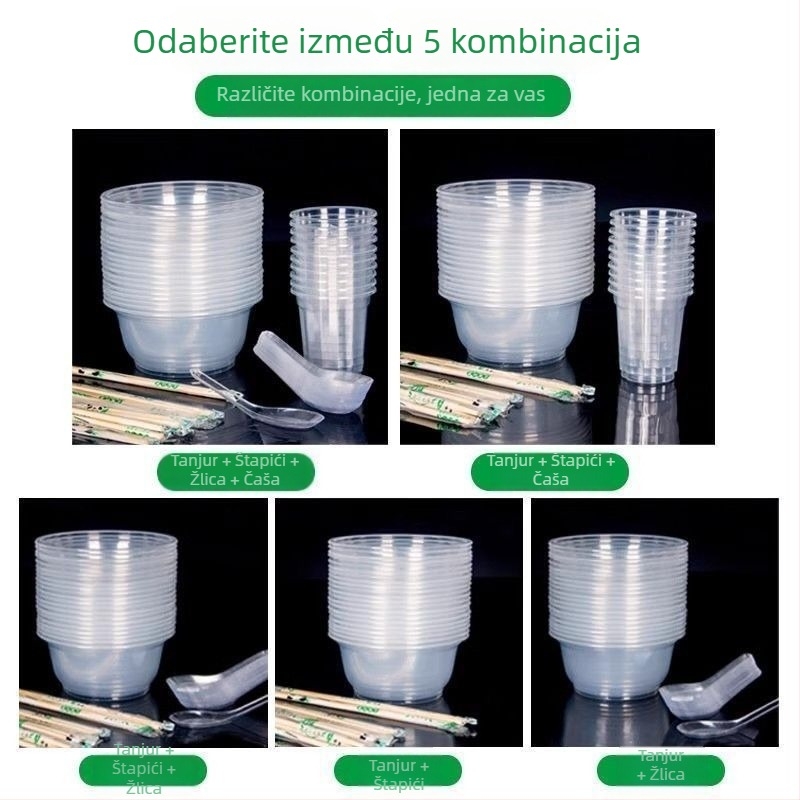Jednokratni set posuđa i čaša, debeli okrugli plastični zdjeli za bankete, dom i dostavu