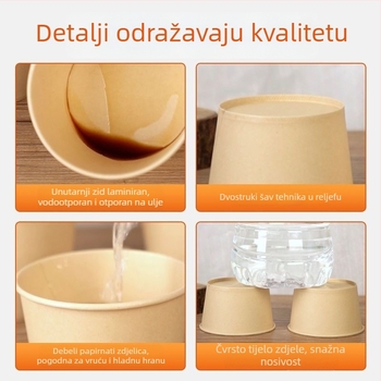 Jednokratna papirnata zdjela s poklopcem i setom štapića za piknik — kutija za obrok, materijal: papir + PE film, biološki razgradivo, nije prikladno za mikrovalnu
