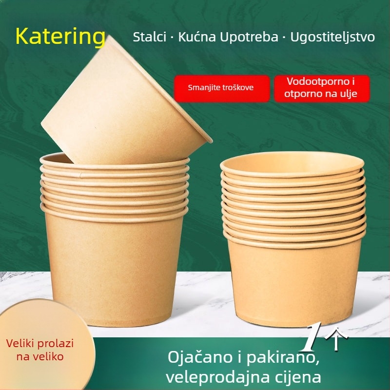Jednokratna papirnata zdjela s poklopcem i setom štapića za piknik — kutija za obrok, materijal: papir + PE film, biološki razgradivo, nije prikladno za mikrovalnu