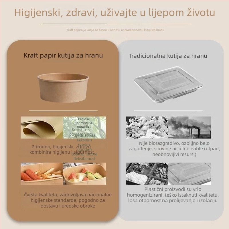 Jednokratna papirnata zdjela s poklopcem i setom štapića za piknik — kutija za obrok, materijal: papir + PE film, biološki razgradivo, nije prikladno za mikrovalnu
