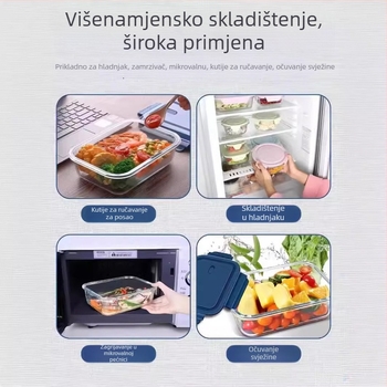 Staklena kutija za ručak s poklopcem, mikrovalno sigurna, Bento stil, s posudom za hranu