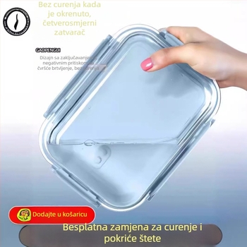 Staklena kutija za ručak s poklopcem, mikrovalno sigurna, Bento stil, s posudom za hranu