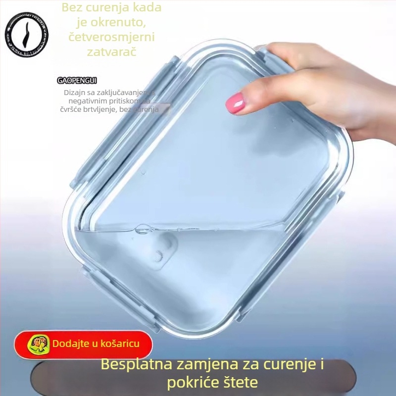 Staklena kutija za ručak s poklopcem, mikrovalno sigurna, Bento stil, s posudom za hranu