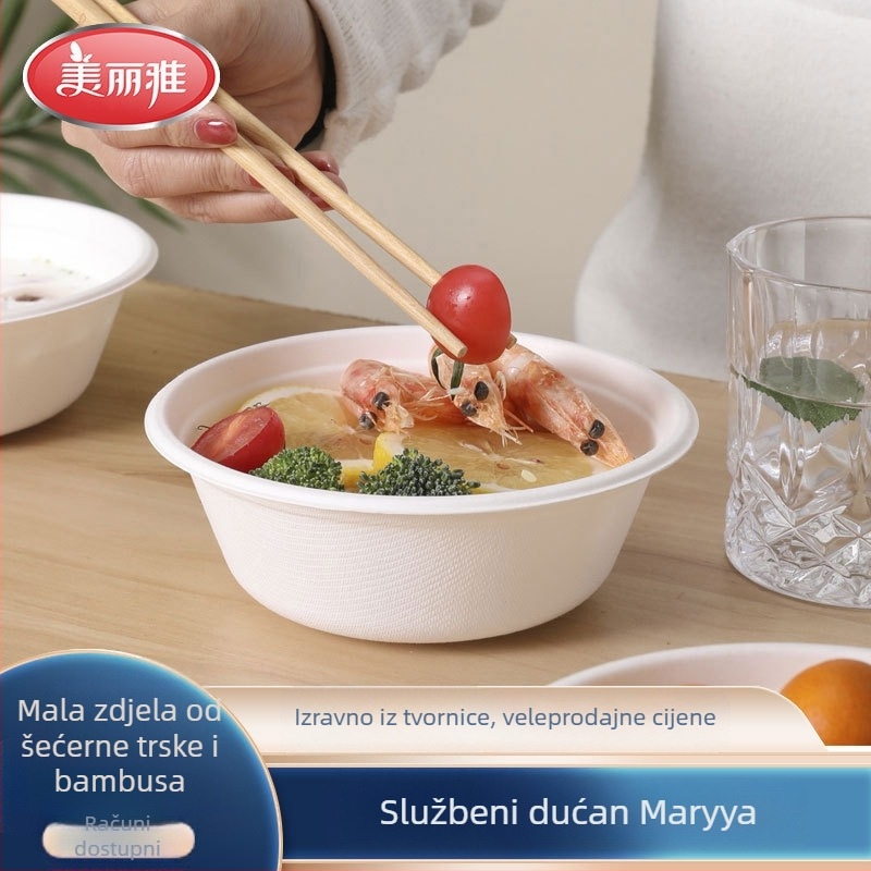 Jednokratna zdjela od šećerne trske i bambusova celuloza • Marka: Beautiful and elegant • Mikrovalna pećnica: Ne • Biodegradabilno: Ne