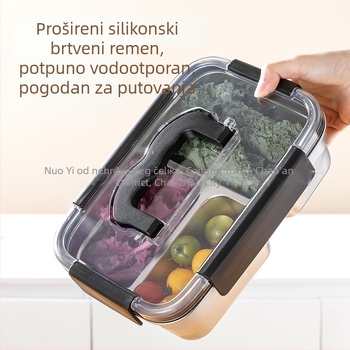 Kutija za hranu od nehrđajućeg čelika 304 sa ručkom i zatvorenim poklopcem, 1800 ml, s tri odjeljka