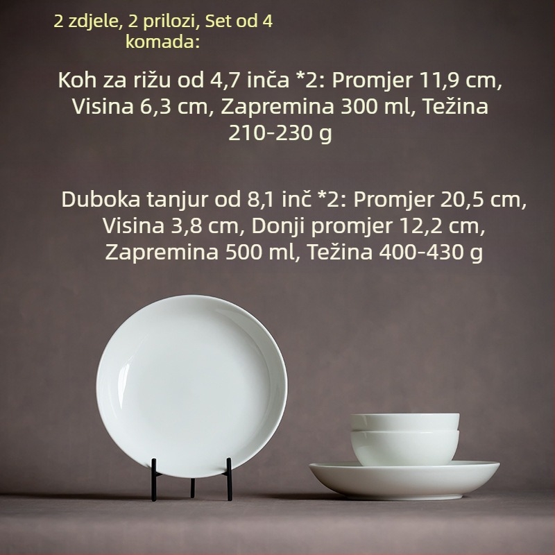 Dehua porculanski keramički servis za 2–6 osoba: zdjela za rižu, ploča za kuhanje, zdjela za rezance, jušna žlica i pločica za ribu; mikrovalna kompatibilno; mogućnost logotipa; moderan minimalistički kineski stil