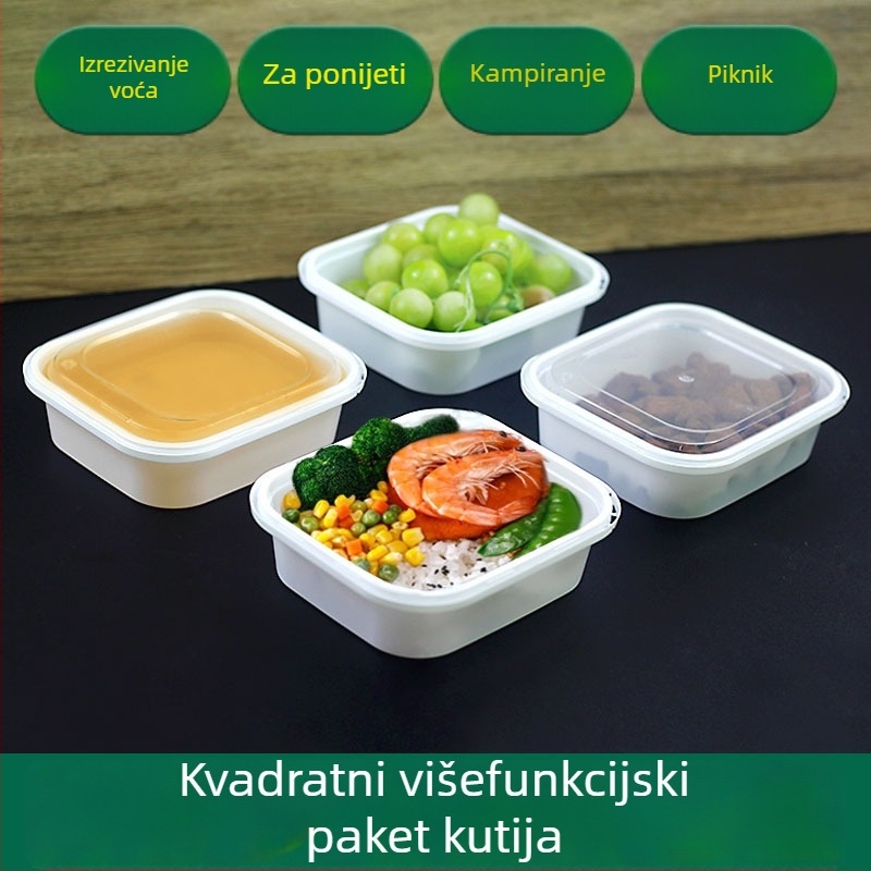 Kutija za obrok s čvrstim poklopcem, jednokratna, plastična, mikrovalna kompatibilna, paket od 240 komada