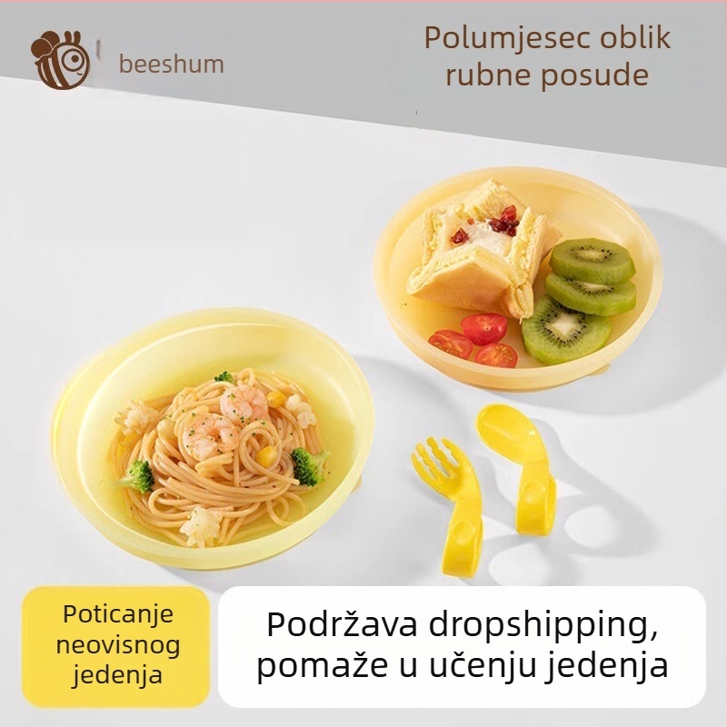 Bethham Dječji silikonski tanjur u obliku polumjeseca s usisnom čašicom za samostalno hranjenje, od 6 mjeseci