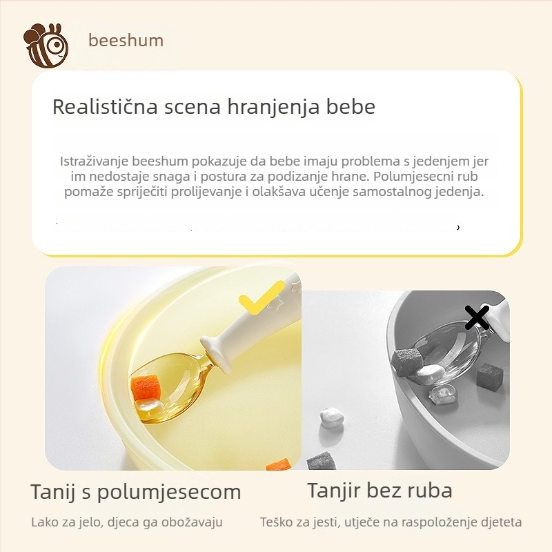 Bethham Dječji silikonski tanjur u obliku polumjeseca s usisnom čašicom za samostalno hranjenje, od 6 mjeseci