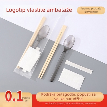 Jednokratne štapići za hranu — četverodjelni set, nan bambus, biorazgradivo, sigurno za mikrovalnu, moguć prilagođeni logo