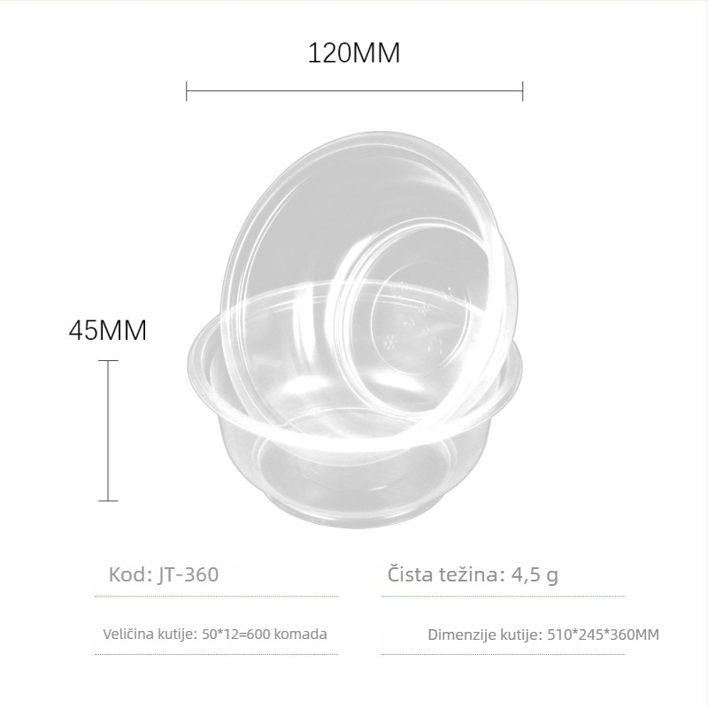 Jednokratna plastična zdjela, kružnog oblika, 360 ml, debljina 0,25 mm, otisak logotipa, prilagođena obrada