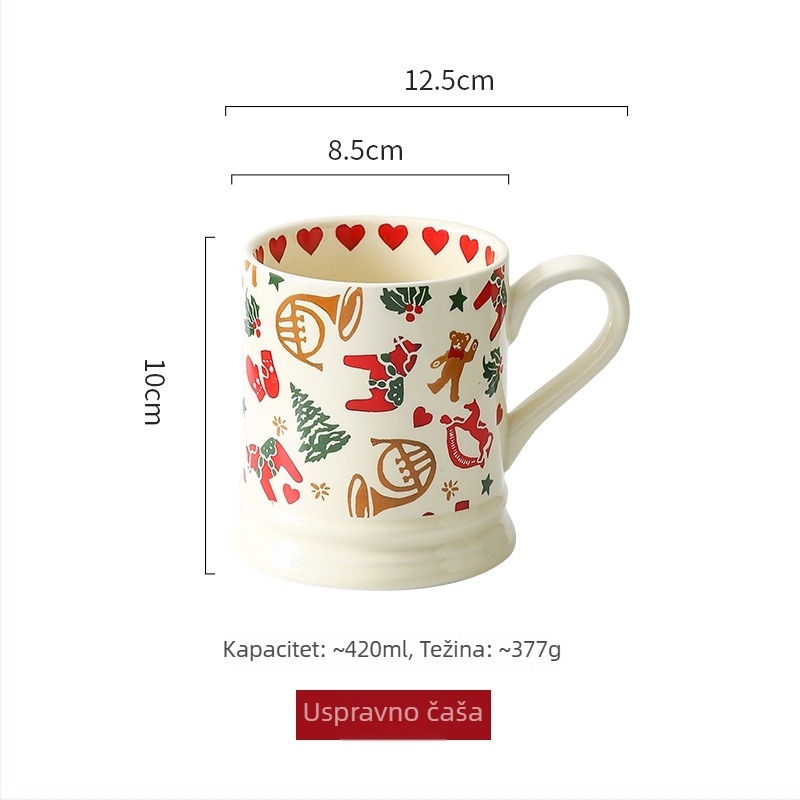 Božićni porculanski set posuđa s šalicom za kavu, čašom za vodu, zdjelom i tanjurirom – porculan, mikrovalna pećnica kompatibilno, retro skandinavski stil, cvjetni uzorak, podglazurna završna obrada