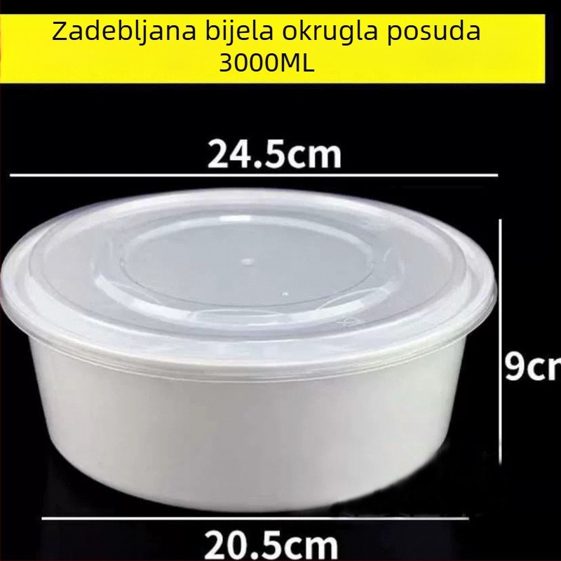 Kružni jednokratni spremnik za hranu s poklopcem, debeli proziran veliki zdjelu za pakiranje van