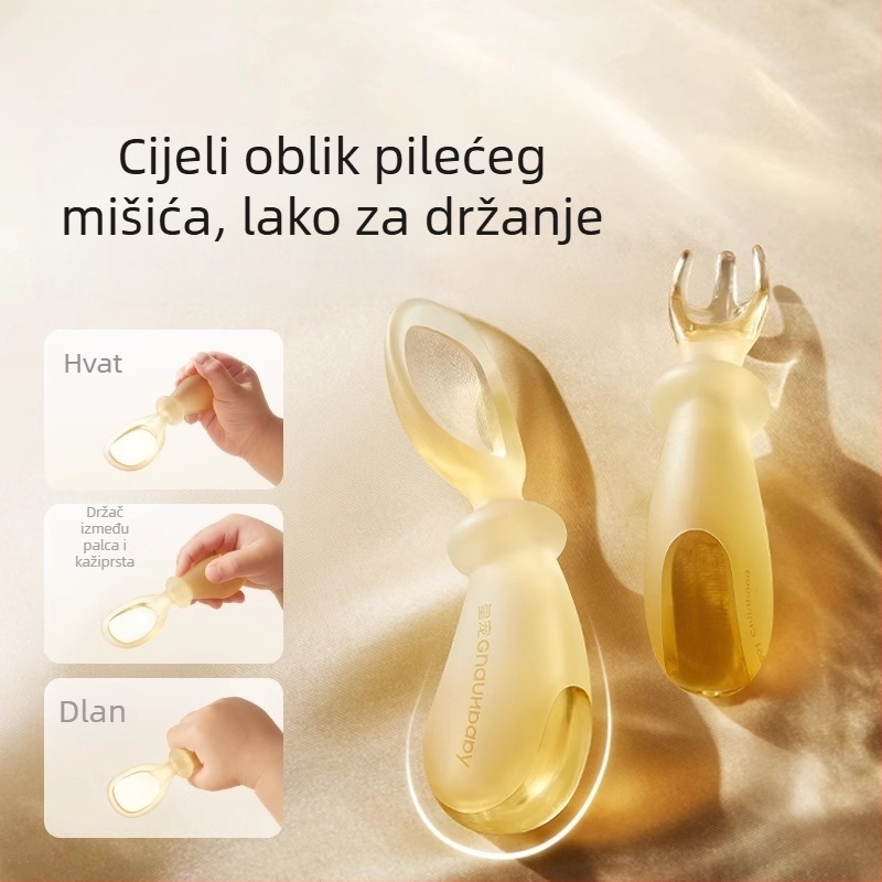 Set pribora za hranjenje beba: edukativna vilica i žlica, PPSU + silikon, za djecu od 6 mjeseci, 1 set, cartoon stil (Bar kod: 6940066611199)