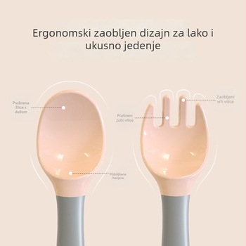 Set dječjeg pribora: vilica i žlica sa usisnom prirubom i okretljivim dizajnom – prehrambeni PP, od 3 mjeseca