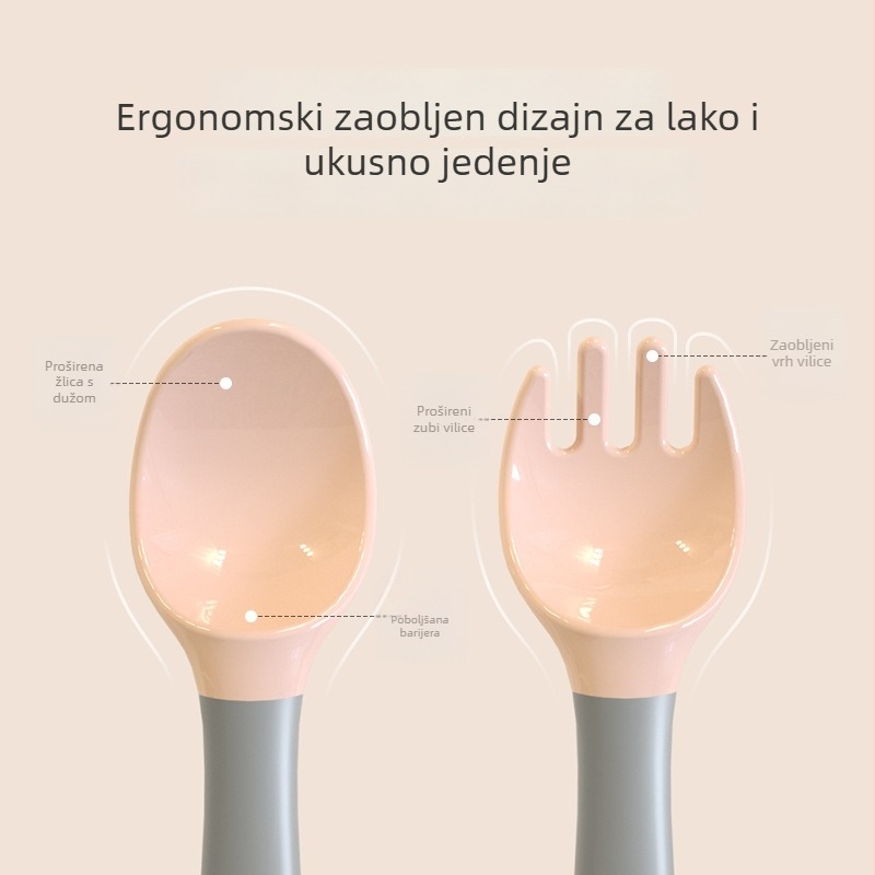 Set dječjeg pribora: vilica i žlica sa usisnom prirubom i okretljivim dizajnom – prehrambeni PP, od 3 mjeseca