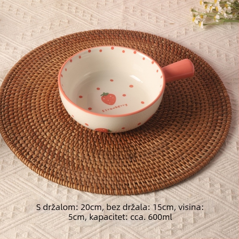 Porcelanski set zdjela i tanjura s točkicama, sladak stil, kružni oblik, pogodan za mikrovalnu pećnicu