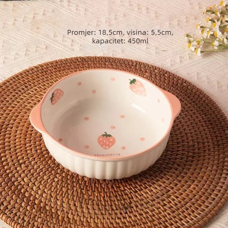 Porcelanski set zdjela i tanjura s točkicama, sladak stil, kružni oblik, pogodan za mikrovalnu pećnicu
