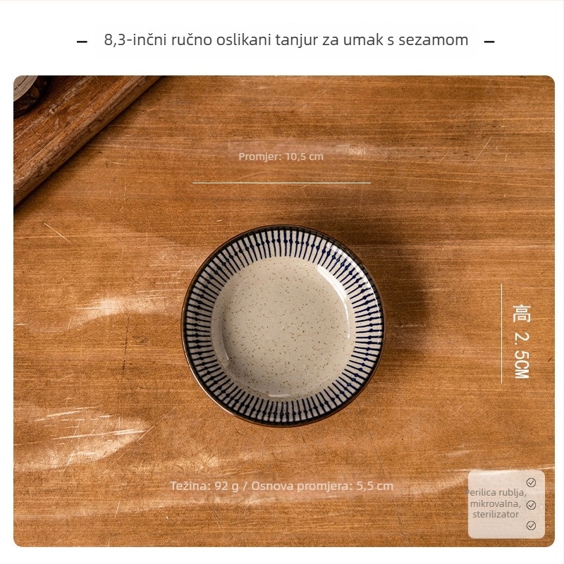 Set keramičkih zdjela i tanjura – ručno crtani uzorak, japanski stil, lagani luksuzni retro, univerzalno