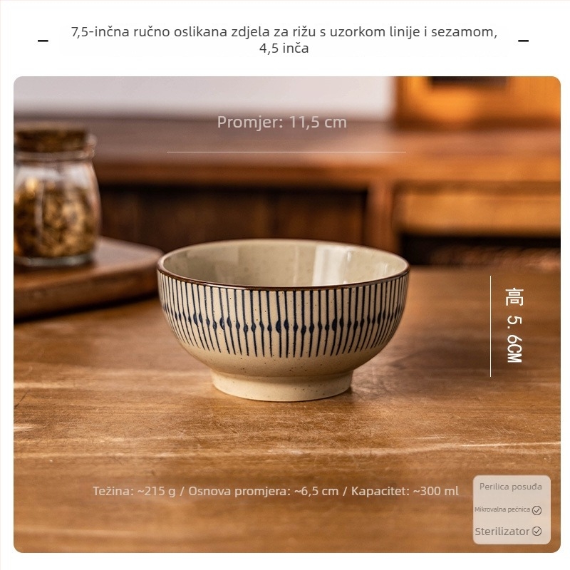 Set keramičkih zdjela i tanjura – ručno crtani uzorak, japanski stil, lagani luksuzni retro, univerzalno
