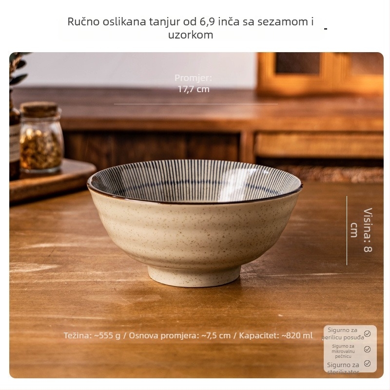 Set keramičkih zdjela i tanjura – ručno crtani uzorak, japanski stil, lagani luksuzni retro, univerzalno