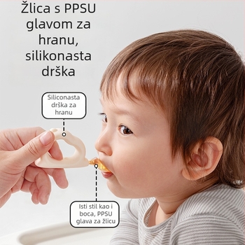 Silikonski set za prehranu beba: žličica i vilica za samostalno jelo, Belleptide, od 3 mjeseca, 1 set