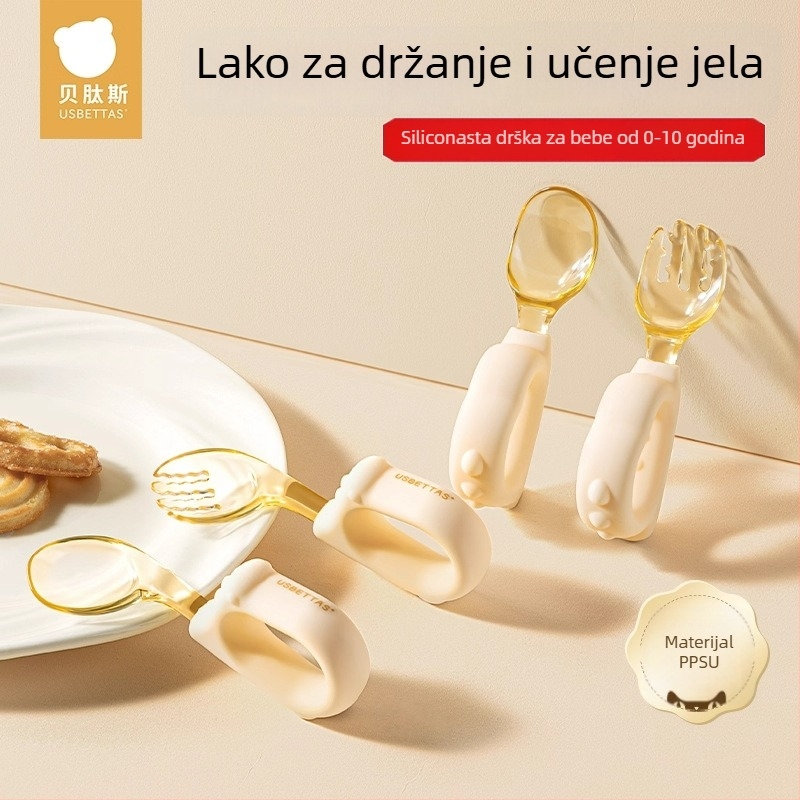 Silikonski set za prehranu beba: žličica i vilica za samostalno jelo, Belleptide, od 3 mjeseca, 1 set