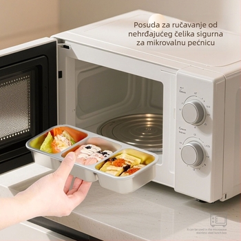 Kutija za ručak od 304 nehrđajućeg čelika, dvostruko odjeljenje, 501-800 ml, pogodna za mikrovalnu, održava svježinu hrane
