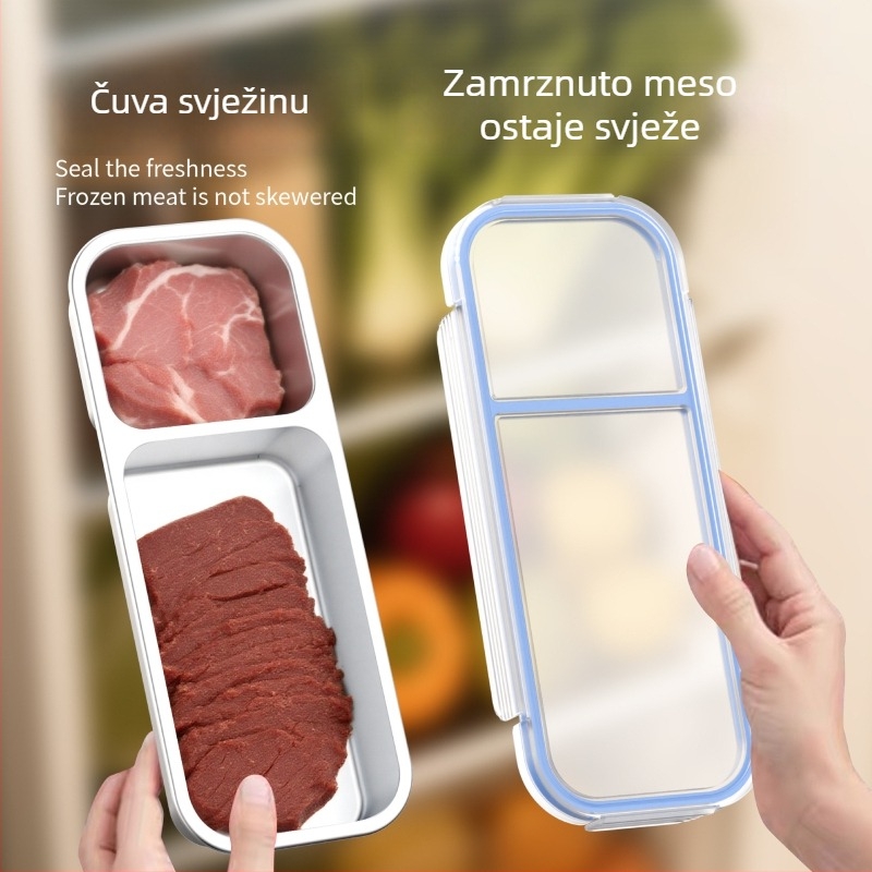Kutija za ručak od 304 nehrđajućeg čelika, dvostruko odjeljenje, 501-800 ml, pogodna za mikrovalnu, održava svježinu hrane